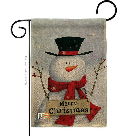 Breeze Decor BD-XM-G-114191-IP-DB-D-US18-SB 13 x 18.5 in. Joyful Snowman Burlap Winter Christmas Impressions Decorative Vertical Double Sided Garden Flag