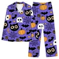 thumbnail image 2 of VBTAPA Halloween Pajamas Women 2 Piece Pajama Set Long Sleeve Button Down Sleepwear Funny Holiday Jammies Purple M, 2 of 5