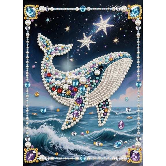 FLOPESN DIY Gemstone Pearl Diamond Art Painting Kit Unframed, 9.84X13.78in, Colourful Canvas Holiday Present Home Wall Decor Unframed-Whale-3