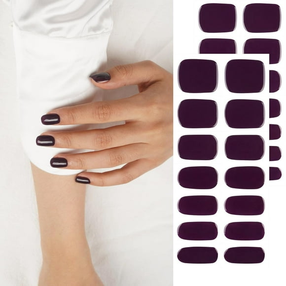 TRAHOO-Winter Semi Cured Gel Nail Strips Purple (Midnight Violet) Gel Nail Strips Solid Colour Nail Stickers Nail Wraps UV Gel Nail Stickers 28 Semi Cured Gel Nails for Big Nails