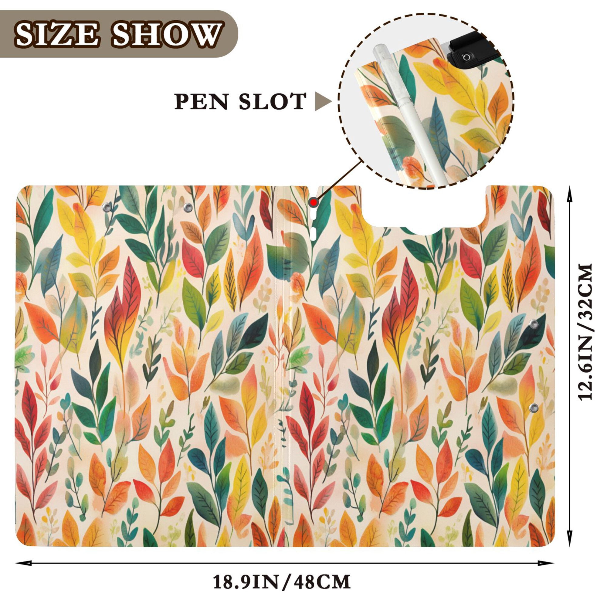 FORMRS A4 Clipboard Folder with Pen Holder Horizontal Foldable School Office Binder, Orange Leaves