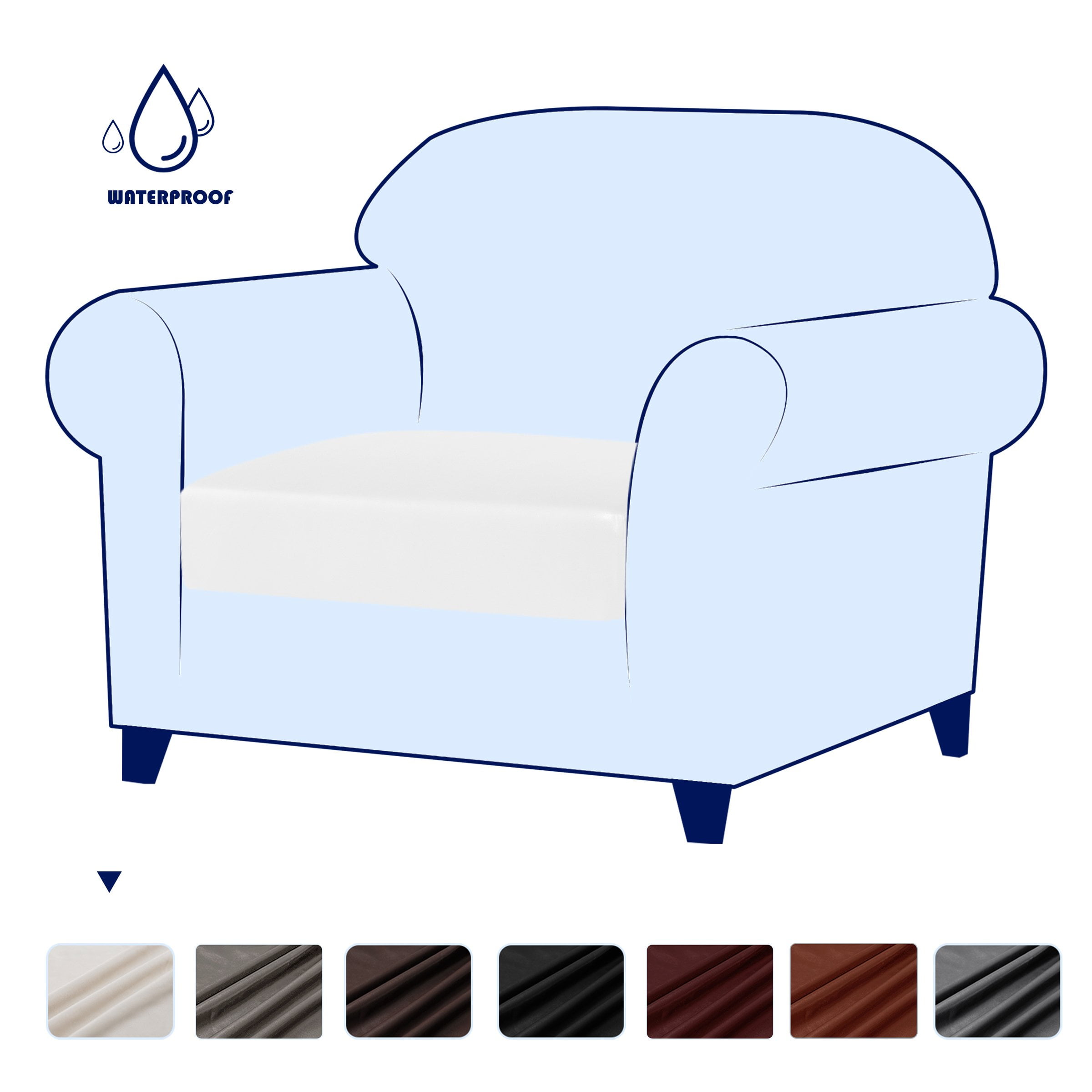 Subrtex Stretch Pu Leather Sofa Seat Covers Couch Cushion Cover Waterproof Furniture Protector Armchair Ivory Com - Leather Armchair Seat Covers