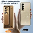 thumbnail image 2 of Dteck for Samsung Galaxy Z Fold 5 Phone Case with S Pen Holder & Stylus, Full Body Hinge Protection Leather with Plating PC Cover with Screen Protector, Kickstand for Galaxy Z Fold 5,Gold+Brown, 2 of 8