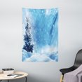 thumbnail image 1 of Winter Tapestry, Artistic Rendition of Snowy Season of Year Frozen Pine Tree Snowflakes Falling Down, Wall Hanging for Bedroom Living Room Dorm Decor, 40W X 60L Inches, Blue White, by Ambesonne, 1 of 2