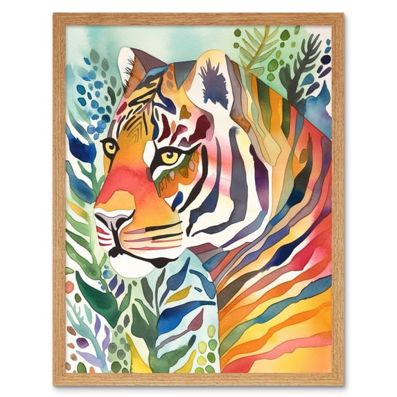 The Hidden Tiger Folk Art Art Print Framed Poster Wall Decor 12x16 inch