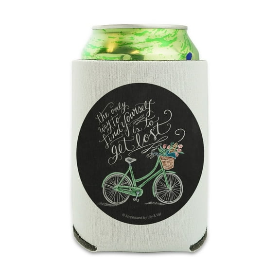 Get Lost to Find Yourself Bicycle Basket Can Cooler - Drink Sleeve Hugger Collapsible Insulator - Beverage Insulated Holder