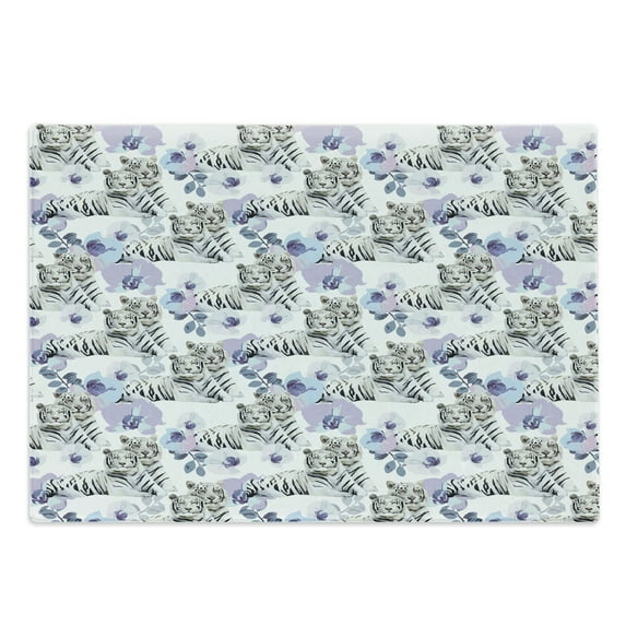 Safari Cutting Board, Savannah Nature Leopards with Exotic Flowers Boho Wild Life Theme Violets, Decorative Tempered Glass Cutting and Serving Board, Large Size, Multicolor, by Ambesonne