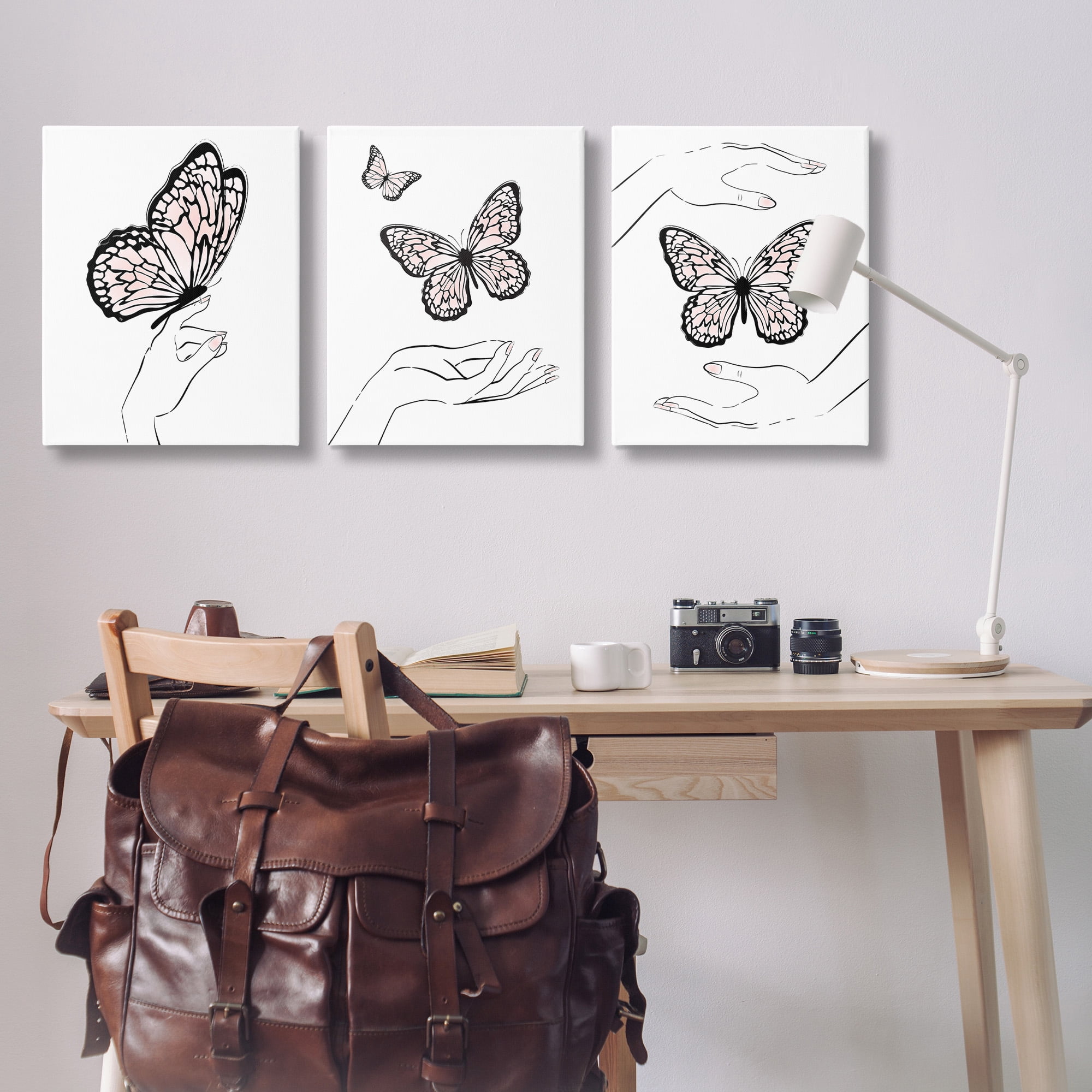 Stupell Industries Hands with Butterflies Animals & Insects Painting Gallery Wrapped Canvas Art Print Wall Art, 24 x 30, Set of 3