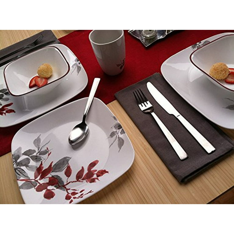 Corelle Lifestyles Kyoto Leaves Square 16 Pieces Glass Dinnerware Set Floral White New Open Box