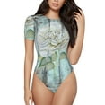 thumbnail image 2 of Goofa Vintage Rose1 Printed Women Rash Guard Short Sleeve,Tummy control Swimsuit Surfing Swimsuit Bathing Suit One Piece Swimsuit UPF 50-, 2 of 9