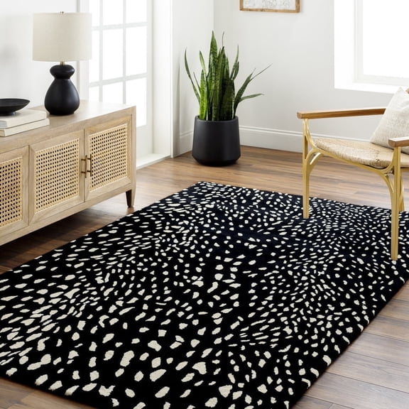 Livabliss Wool Rugs for Living Room, 5x8 Athena Modern Black Area Rug, Bedroom Dining Room Home Decor Handmade Carpet (5' x 8')