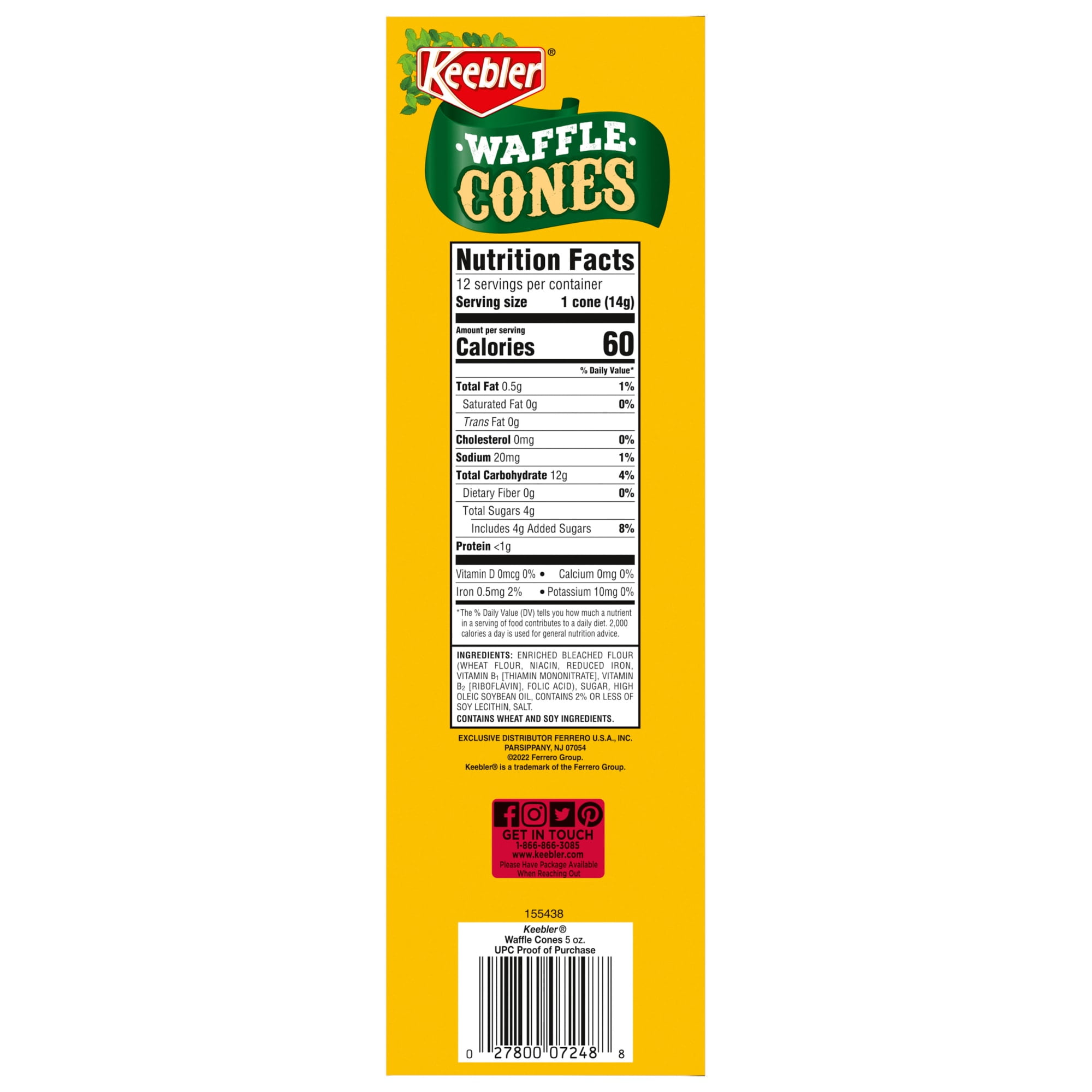 Keebler Waffle Ice Cream Cones, 5 oz, 12 ct