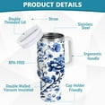 thumbnail image 4 of Floral with Blue Flowers Tumbler with Handle and Straw Lid 30 oz Insulated Vacuum Water Bottle Stainless Steel Travel Cup, 4 of 9