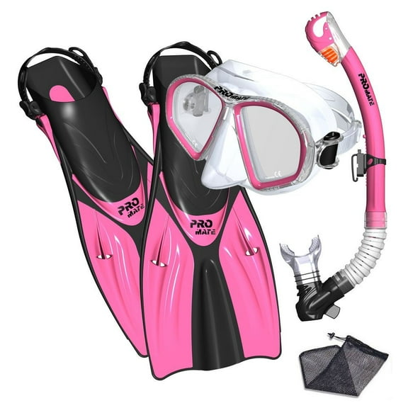 Promate Spectrum Snorkeling Fins Mask Snorkel Set, Pink, SM