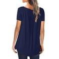thumbnail image 6 of VANLOFE Fashion Print T-Shirts Dark Blue Women Clothes Gift for Bathday Women's Solid Color Crew Neck Button Pleated Tunic Casual Shirt Crew Neck Button T-Shirt, 6 of 8