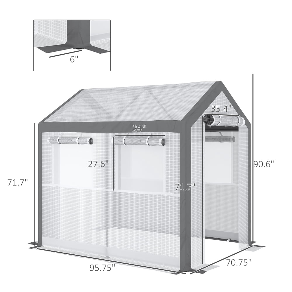 8x6 FT Walk-In Greenhouse with 6 Roll-Up Windows, 2 Zippered Doors & Weather Cover for Outdoor Gardening