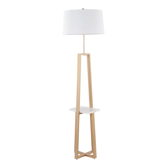 Cosmo Shelf Contemporary, Glam Floor Lamp in White Marble and Gold Metal with White Linen Shade by LumiSource