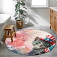 thumbnail image 4 of Round Rug 3ft Area Rug, Independence Day Cute Kitty Area Rugs for Living Room Bedroom, USA Flag Fireworks Floor Mat Non-Slip Non-Shedding Carpet Indoor Accent Rugs, 4 of 9