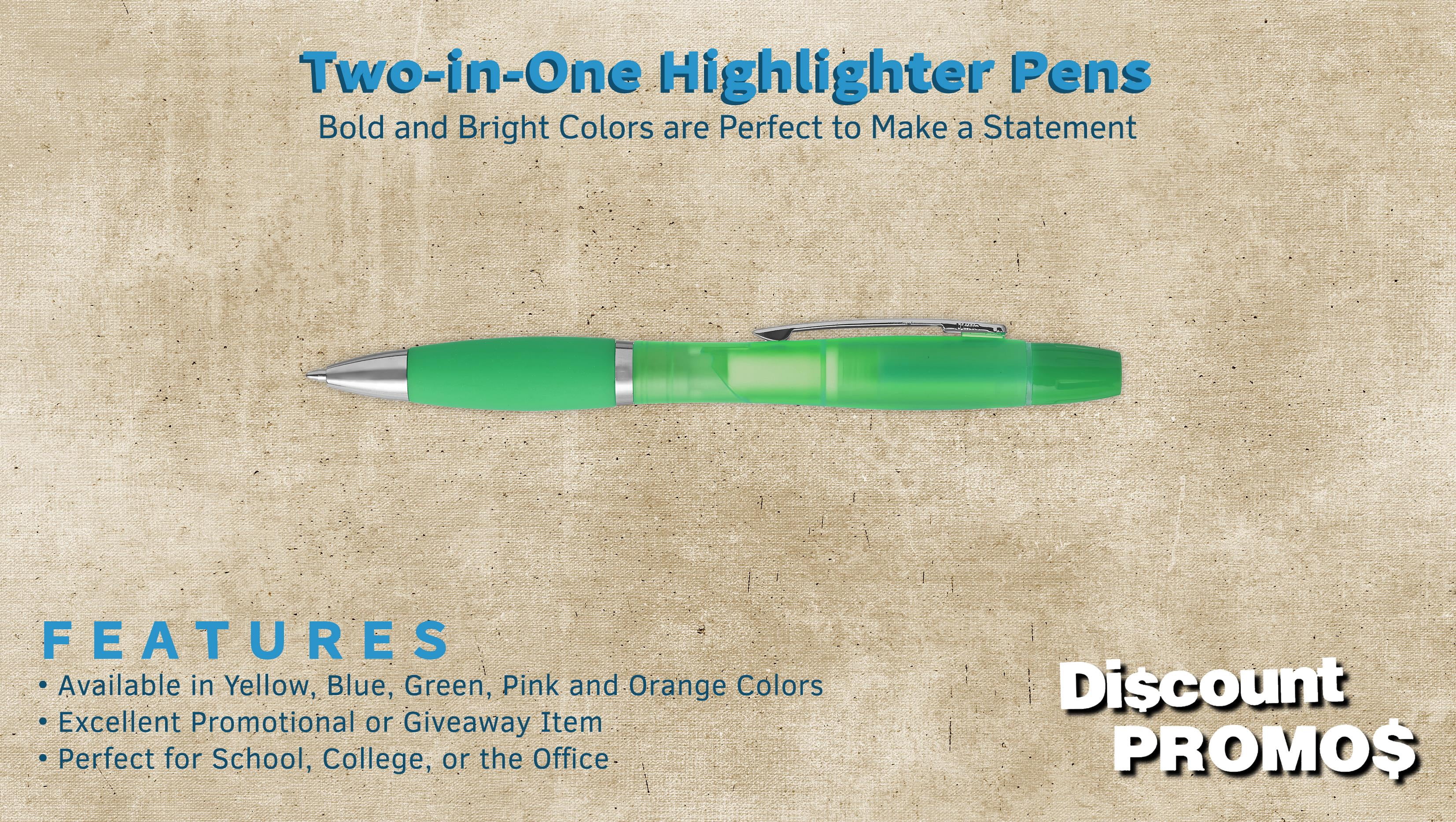 10 Two in one Highlighter Pens Pack - Ballpoint, Silver Accents - Green