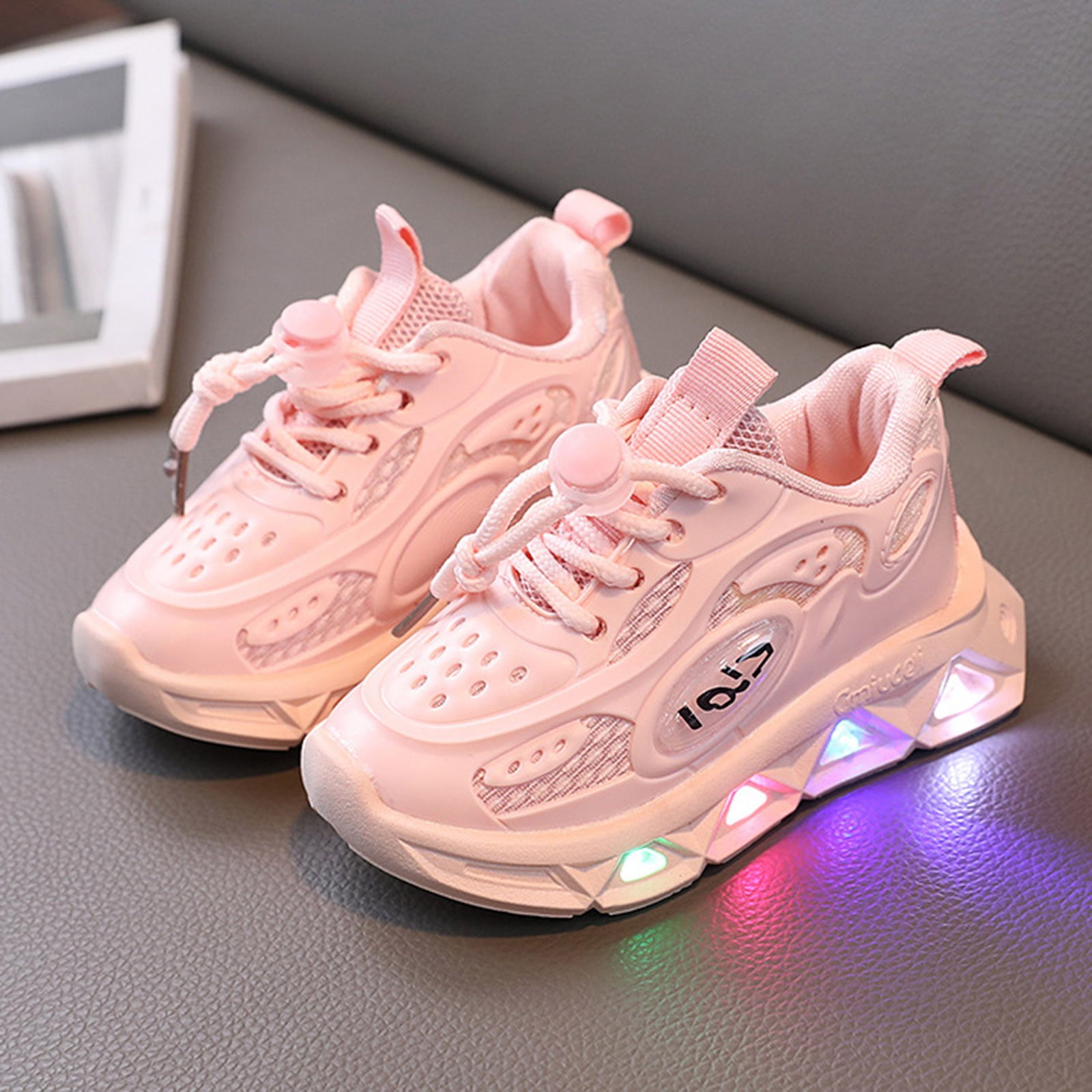 Baby Shoes Girl Sports Luminous Breathable Casual Shoes With Light Middle Small Lightweight Soft Sole Walking Shoes Boys Sneakers,Size 2.5 Years-3 Years