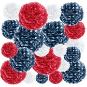 EpiqueOne 20-Piece Party Decoration Kit Tissue Paper Pom Poms for the 4th of July, Memorial Day & Other USA-Themed Holidays Easy to Assemble and Install Colors: American Flag (Red, White & Blue)