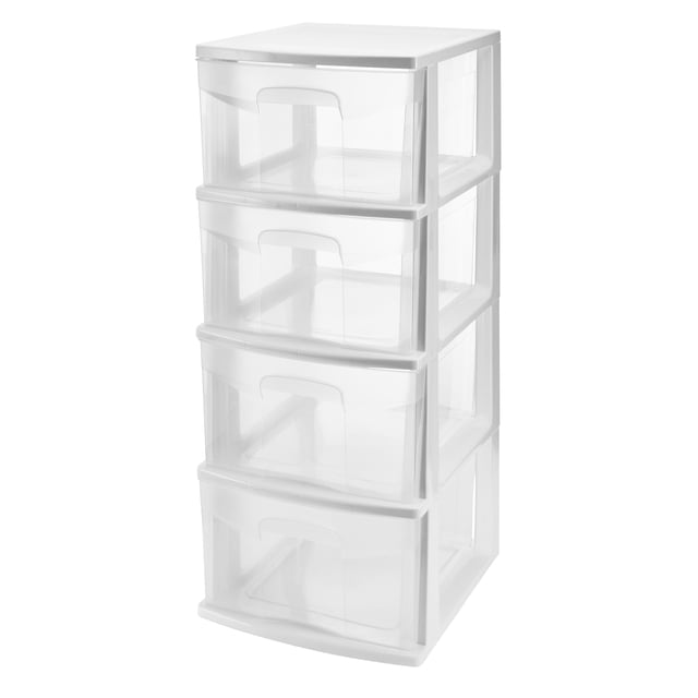 Italhome Cajonera De Plástico, Cajonera Desarmable Organizador Multiusos De Color Blanco Con 4 Cajones Transparentes Onyx