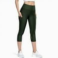 thumbnail image 2 of OSOLU Quick Drying Elastic Calf Length Tight Women's Reflective Pants Yoga Pants Workout Stretchy Running Tummy Control Joggers Bottoms Army Green M, 2 of 3
