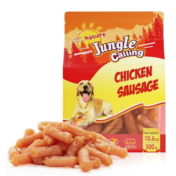 Jungle Calling Chicken Sausage Dog Treats Chicken Jerky Training Treats, Slow Roasted Snacks for Medium and Large Dogs Chewy Treats