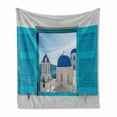 thumbnail image 1 of Landscape Soft Flannel Fleece Throw Blanket, Window View of Classical Building Domes Oia Santorini Greece Travel, Cozy Plush for Indoor and Outdoor Use, 70" x 90", Aqua Blue White, by Ambesonne, 1 of 5