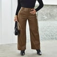 thumbnail image 5 of Idoravan Women's Plus Size Pants Clearance Womens Fashion Autumn Winter High Waist Solid Solid Straight Pocket Leather Pants Trousers, 5 of 8