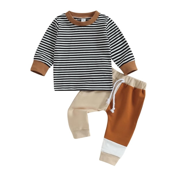 Odeerbi 3M-3Y Niñas Algodón Conjuntos Rayas Manga Larga Tops Pantalones Jogger Conjunto Dos Piezas Color Block