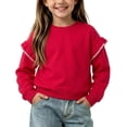 thumbnail image 2 of Frostluinai Girls Crewneck Sweatshirts Ruffle Trim Long Sleeve Cotton Pullover Basic Solid Color Sweat Shirt Fall Clothes 2-12 Years, 2 of 7