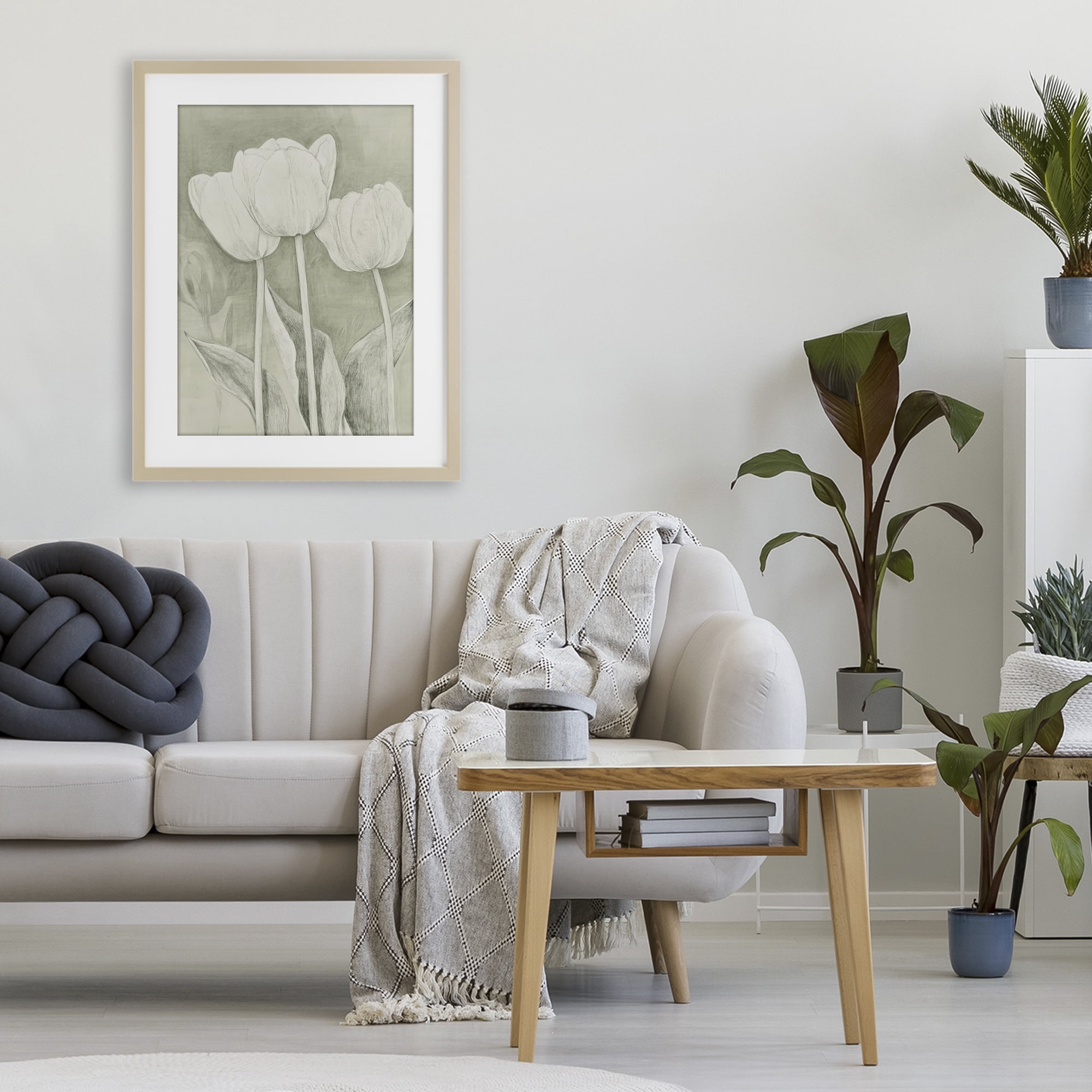 Stupell Industries Faded Tulips Pencil Sketch Birch Framed Print Under Glass, design by Petal Prints Design