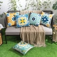 thumbnail image 4 of Outdoor Waterproof Throw Pillow Covers Set of 4 Floral Printed and Boho Farmhouse Outdoor Pillow Covers for Patio Funiture Garden 18x18 Inch Blue, 4 of 6