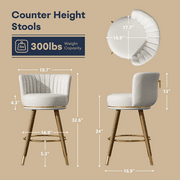 HomeZeer 24 Bar Stools Set of 2, Counter Height Bar Stools with Curved Back Swivel Barstools Pub Chairs with Wood Legs, White