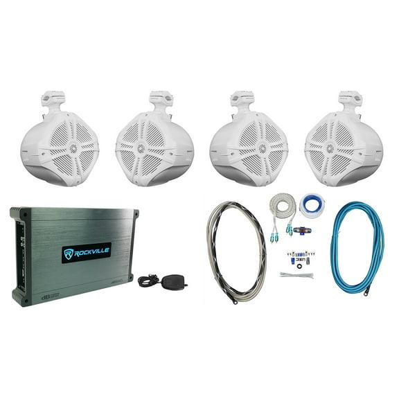 (4) Rockville RWB90W White 8" Marine Wakeboard Swivel Tower Speakers Amplifier