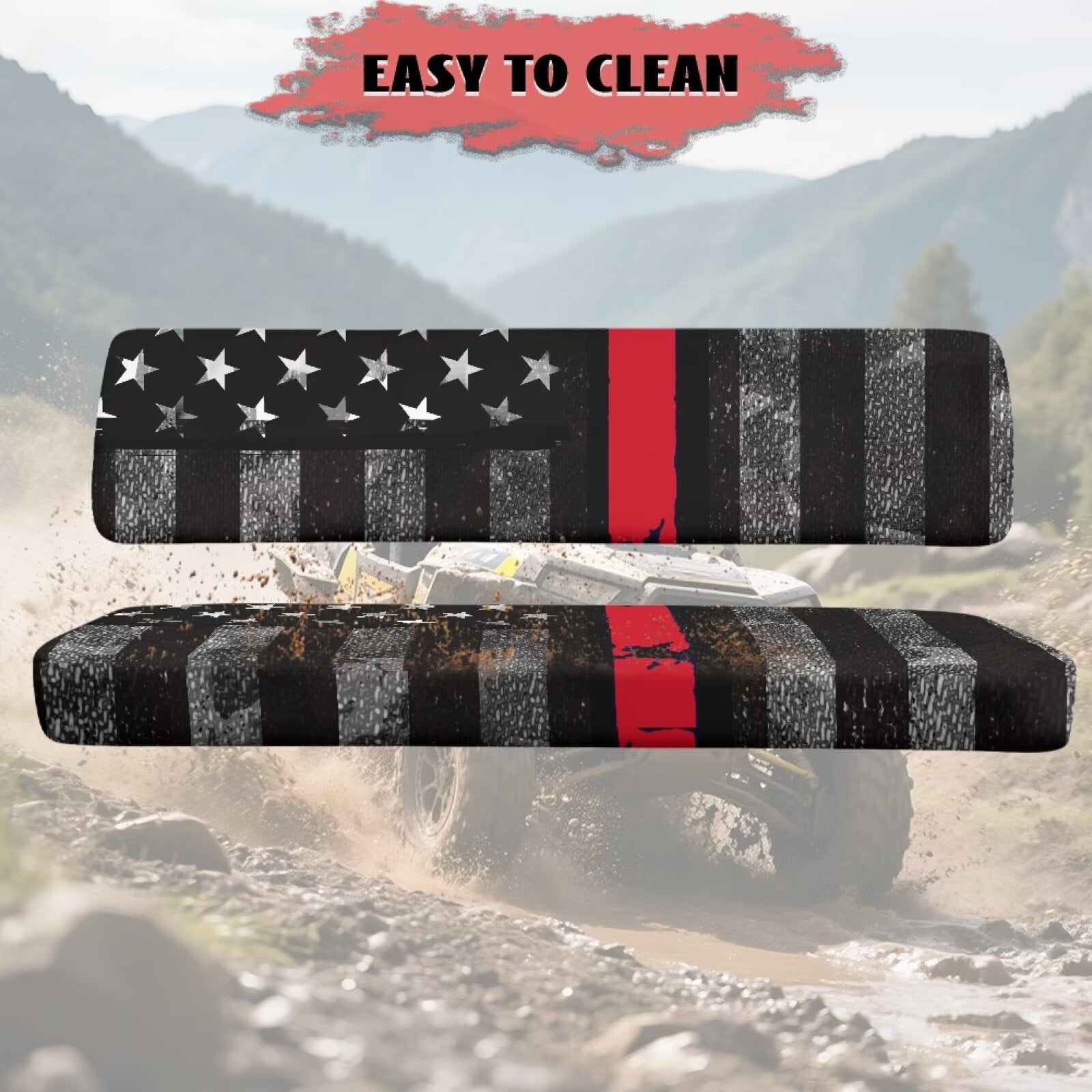 Uorisanigo UTV Seat Cover for Mule Seats Accessories Parts, Elastic Front Bench Seat Cushion Fit for Kawasaki Mule 4010 4x4 FE 2025 2023 2022 2021(American Honoring Firefighter Flag)