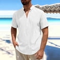 thumbnail image 3 of CHGBMOK Mens Henley Shirt Casual Button Down Short Sleeve T Shirts Solid Loose Casual Linen Shirts Summer Beach Tee, 3 of 8