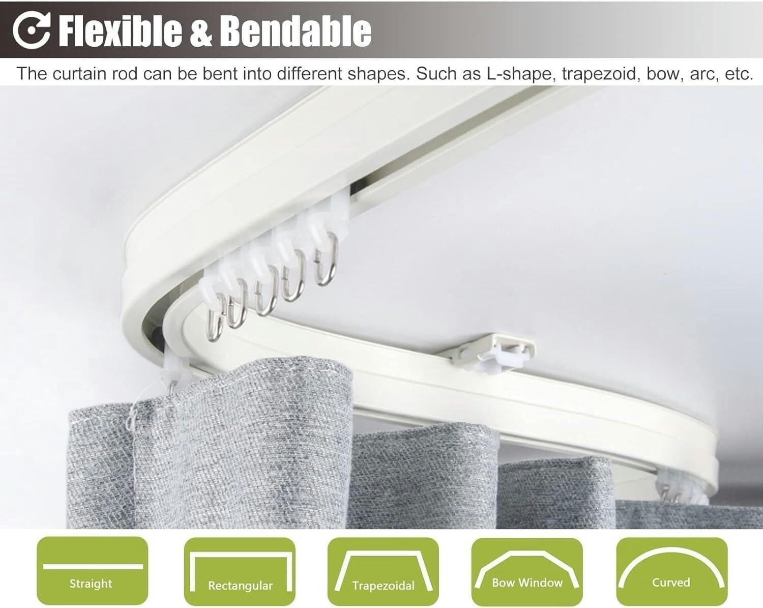 GXCZ Curtain Rods For Windows Wall/ceiling Mounted Curved Curtain Rod, Aluminium Curtain Track For Bathtub Bay Window(Ceiling Mount,300cm/9.8ft)