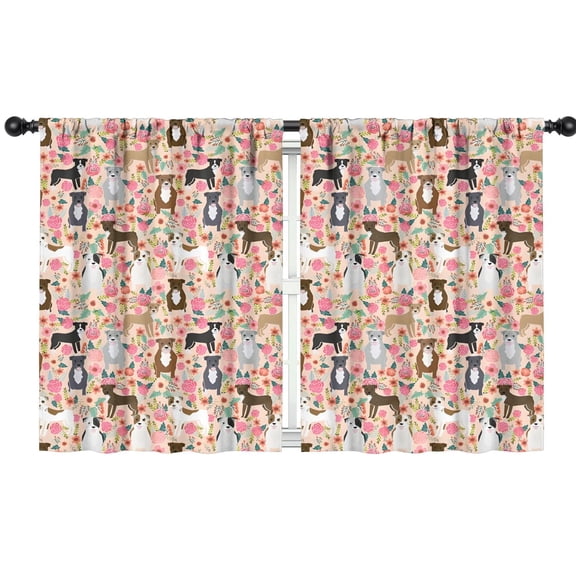 Blackout Kids Curtains,Boston Terrier Dog and Flower Florals Childrens Insulated Curtains Set Of 2,Bedroom Essentials,Toddler Room Decor 42"x54"(106x137cm)