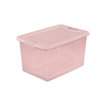 Sterilite 64 Qt. Clear Plastic Latching Box, Pink Latches with Pink Lid