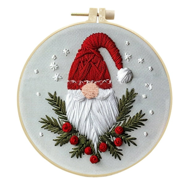Kit de bordado navideño con bastidor Kit de bordado fácil para principiantes y adultos Kit completo de bastidor de bordado con agujas e hilo incluidos