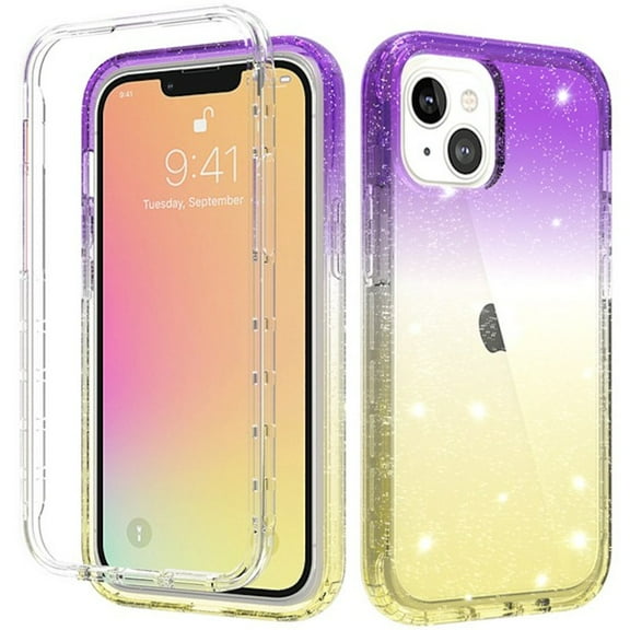 Color Gradient Sheer Sparkle Case for iPhone 13 - Purple Yellow