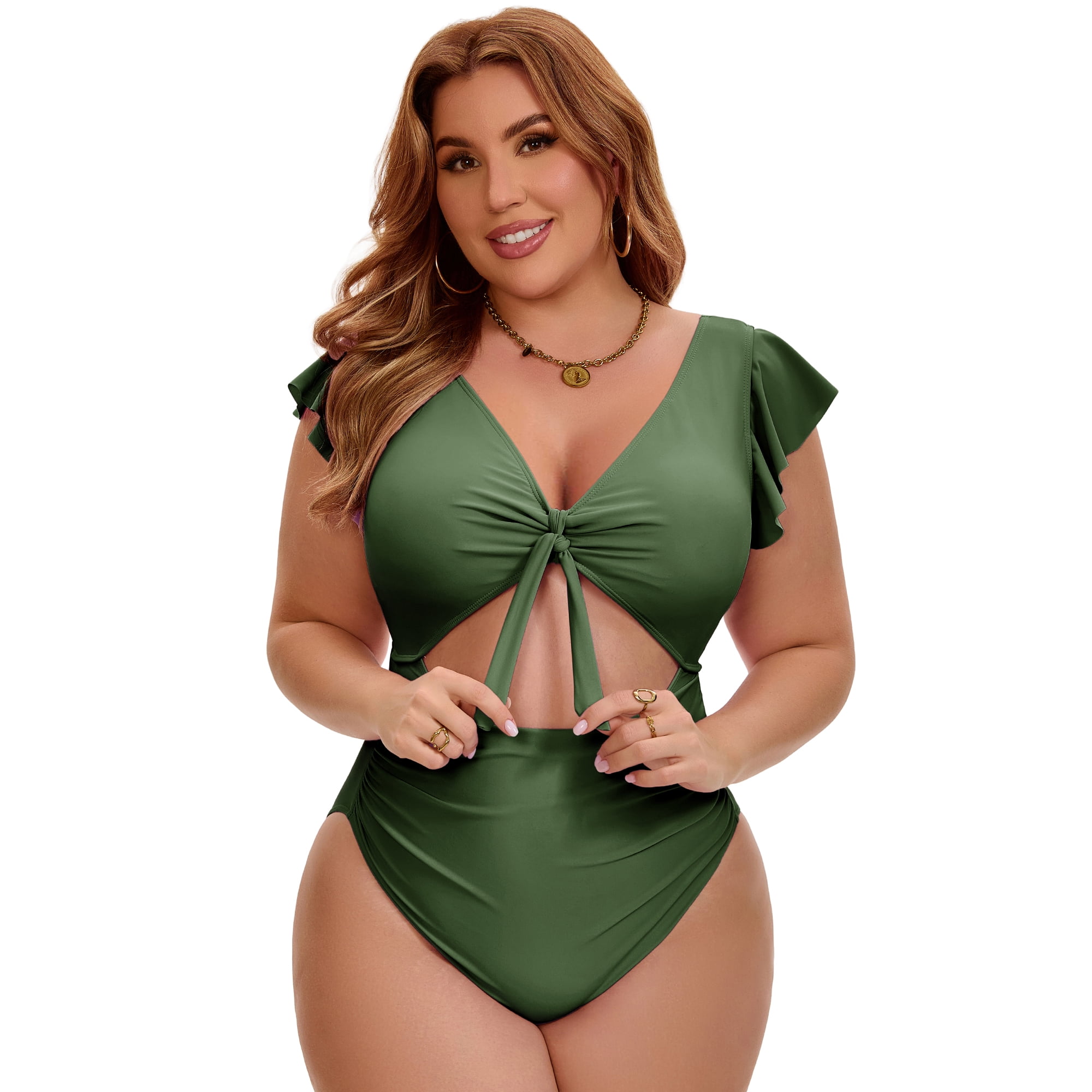 DARING DIVA Women's Plus 1 Piece Bikini Bathing Cut Out Suit 4X Army Green