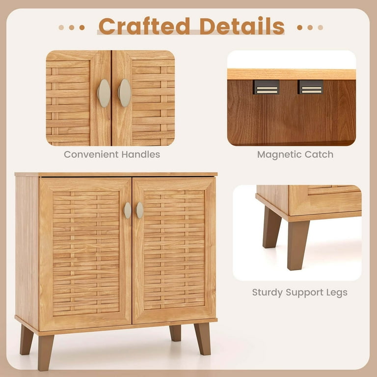 Costway 2-Door Shoe Cabinet with Ventilated Woven Doors & 3
