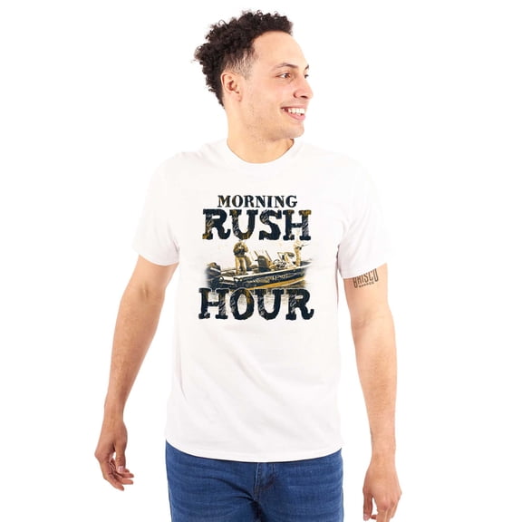 Funny Boat Fishing Morning Rush Hour Men's Graphic T Shirt Tees Brisco Brands S