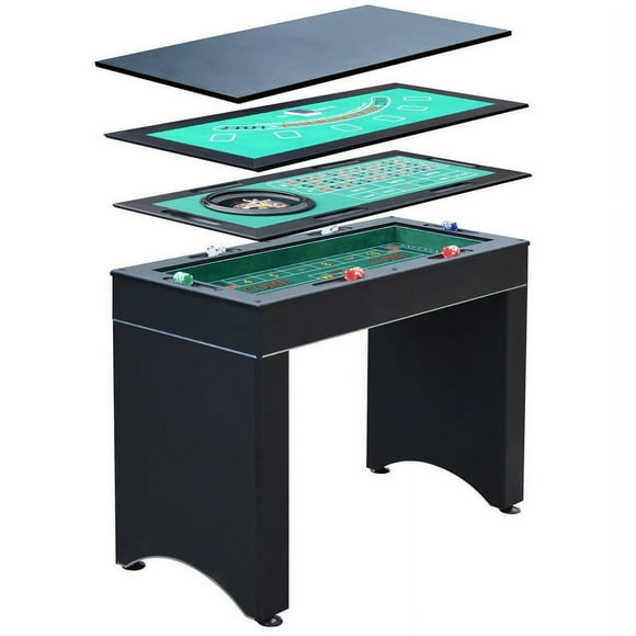 Hathaway BG1136M Monte Carlo 4-In-1 Multi Game Casino Table with Blackjack, Roulette, Craps and Bar Table - Includes Accessories