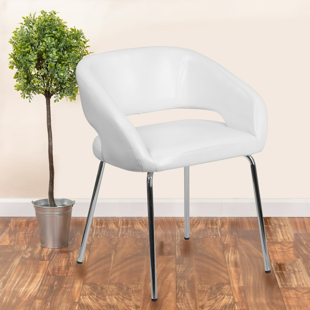 Contemporary White LeatherSoft Side Reception Chair with Chrome Legs
