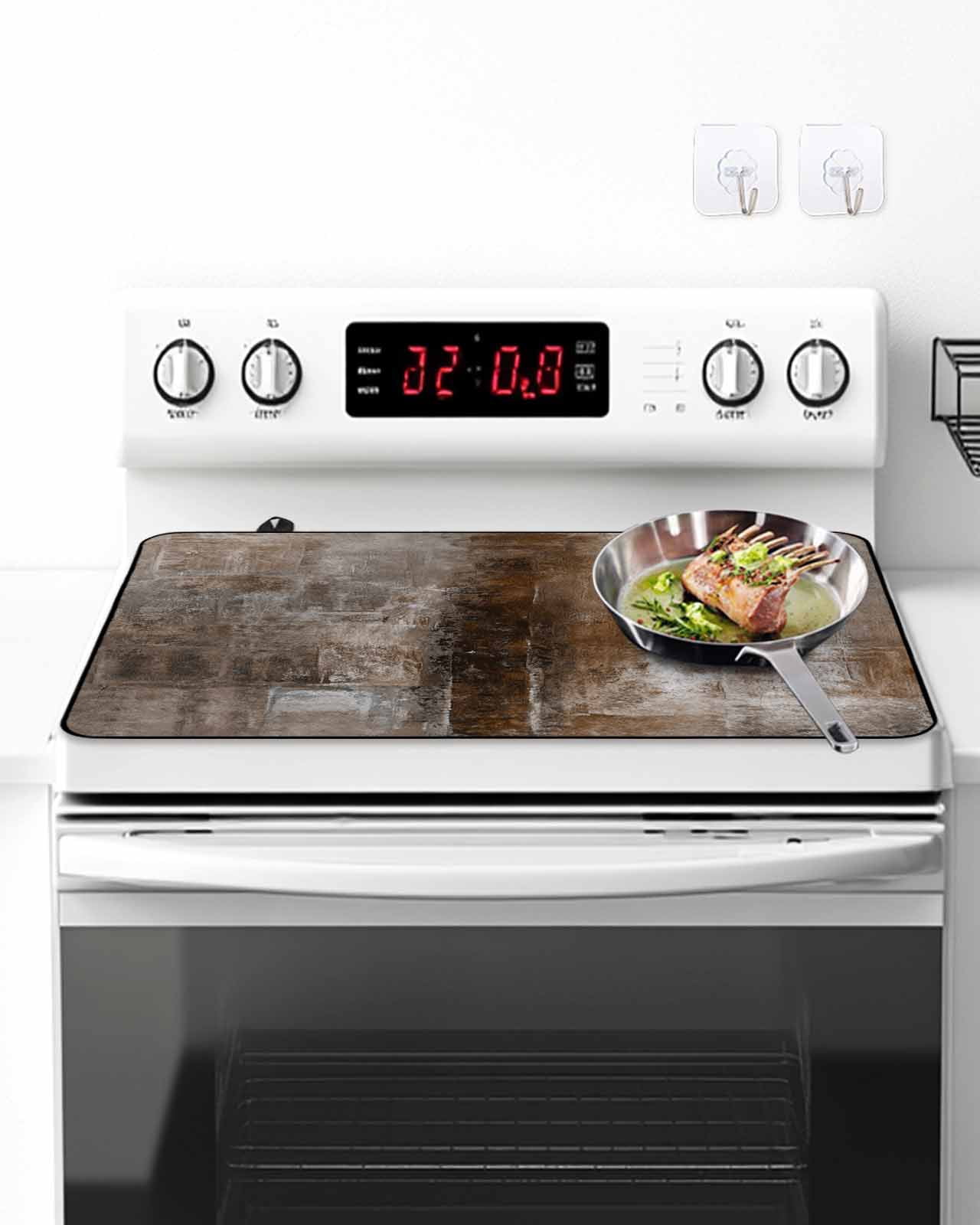 Stove Top Covers for Electric Stove, Brown Glass Stovetop Cover Protector, Retro Oil Painting Modern Abstract Art Aesthetics Induction Cooktop Protector Oven Mat for Kitchen Countertop 31"x24"