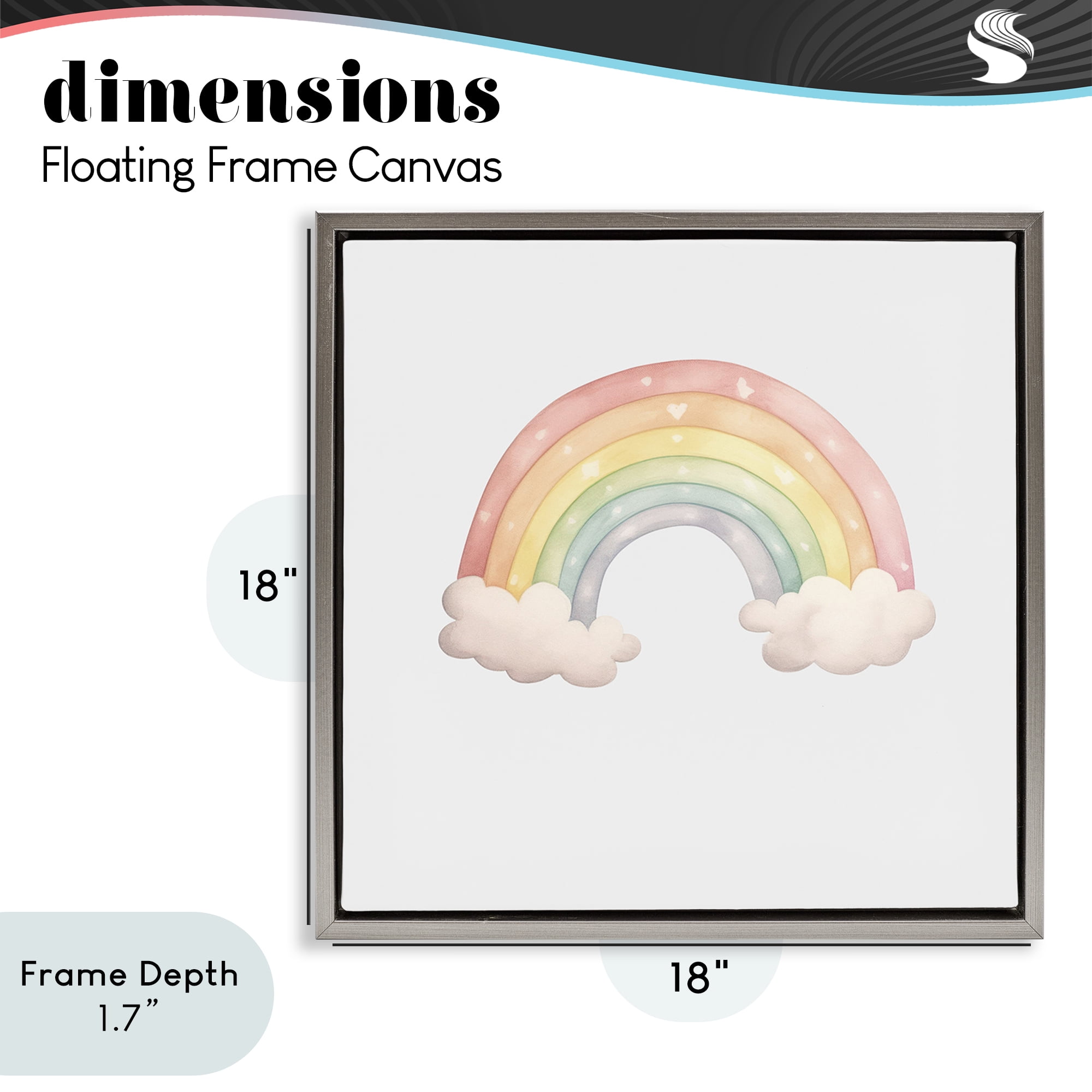 Stupell Industries Dreamy Pastel Rainbow with Clouds Gray Framed Floater Canvas Wall Art, design by Karen Smith